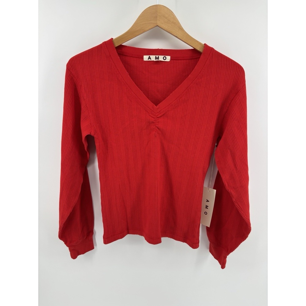 NWT‎ Amo Beau Waffle Knit Top Sz S Distressed Long Sleeve MSRP $158 Dainty